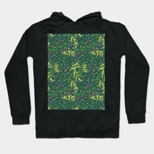 Botanicals and Dots - Hand Drawn Design - Bright Green, Navy, Blue, and Brown Hoodie